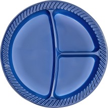 TigerChef Blue Plastic 3 Compartment Divided Plates 10&quot;, 32 Plates