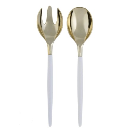 TigerChef Clear and Gold Two Tone Plastic Serving Spoon/Fork Set