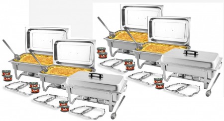 TigerChef Full Size Foldable 8 Qt. Stainless Steel Chafer Set - 6 Sets