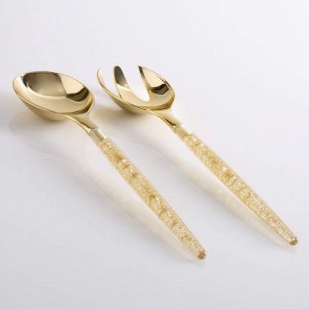 TigerChef Gold Glitter Two Tone Plastic Serving Spoon/Fork Set
