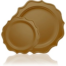 TigerChef Gold Scalloped Rim Disposable Party Plates Set, Includes 10&quot; and 8&quot; Plates, Service for 48