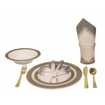 TigerChef Heavyweight Premium Plastic Dinnerware Set with Gold and Silver Trim - Service for 20
