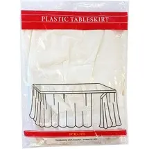 TigerChef Ivory Plastic Table Skirt 14&quot; x 29&quot; - - 12 pcs