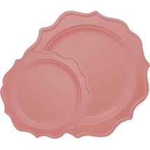 TigerChef Pink Scalloped Rim Disposable Plates Set, Includes 10&quot; and 8&quot; Plates, Service for 48