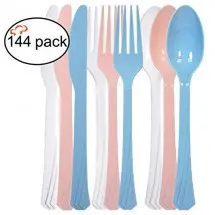 TigerChef Plastic Cutlery Set, Set of 144, Available in 10 Colorful Sets