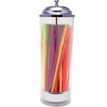 TigerChef Plastic Cylinder Straw Dispenser Holder with 50 Neon Straws 3-1.2&quot; x 10-3/5&quot;