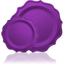 TigerChef Purple Scalloped Rim Disposable Plates Set, Includes 10&quot; and 8&quot; Plate, Service for 48