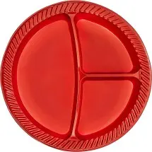TigerChef Red Plastic 3-Compartment Divided Plates 10&quot;, 240/Plates