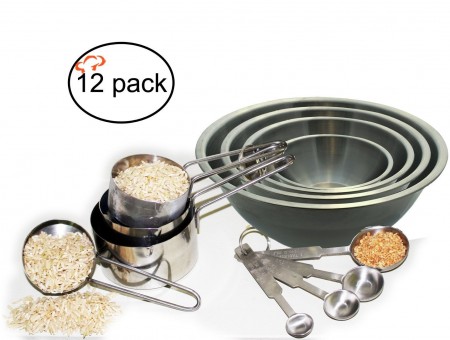 TigerChef Stainless Steel 12 Piece Baking Measuring Tools and Mixing Bowls Set