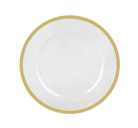 TigerChef White Charger Plate with Gold Trim 13"