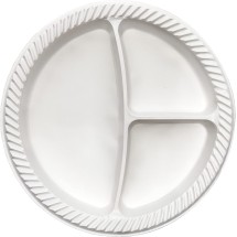 TigerChef White Plastic 3 Compartment Divided Plates, 10&quot; 56/Plates
