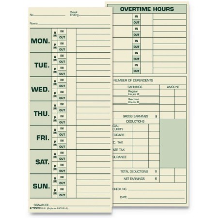 Time Card for Pyramid Model 331-10, Weekly, Two-Sided, 3 1/2 x 8 1/2, 500/Box