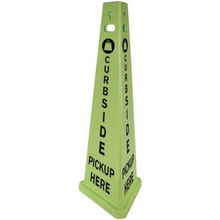 Trivu 3-Sided "Curbside Pickup Here" Sign, Fluorescent Green, 14-4/5" W x 14-4/5" D x 40" H