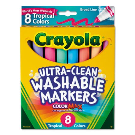 Crayola Tropical Color Washable Markers, Broad Bullet Tip, Assorted Colors, 8/Pack