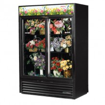 True GDM-47FC-HC-LD Black Two-Section Glass Sliding Door Floral Merchandiser 54&quot;