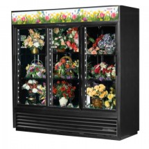 True GDM-69FC-HC-LD Black Three Glass Sliding Door Floral Merchandiser78&quot;