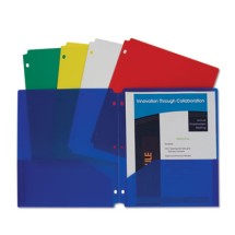 Two-Pocket Heavyweight Poly Portfolio Folder, 3-Hole Punch, Randomly Assorted Colors