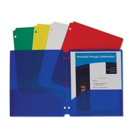 Two-Pocket Heavyweight Poly Portfolio Folder, 3-Hole Punch, Letter, Blue, 25/Box
