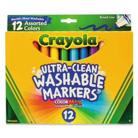 Crayola Ultra-Clean Washable Markers, Broad Bullet Tip, Assorted Colors- 1 dozen