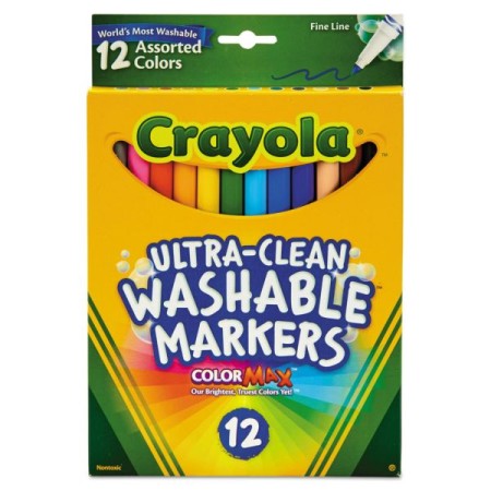 Crayola Ultra-Clean Washable Markers, Fine Bullet Tip, Assorted Colors- 1 dozen