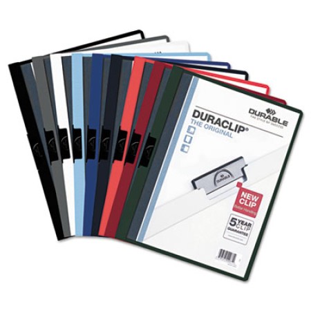 Vinyl DuraClip Report Cover with Clip, Letter, Holds 30 Pages, Clear/Navy, 25/Box