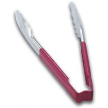 Vollrath 4780940 Jacob's Pride Stainless Steel Scalloped Tongs with Red Coated Kool-Touch Handle 9-1/2&quot;