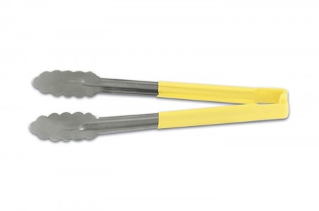 Vollrath 4781250 Jacob's Pride Stainless Steel Scalloped Tongs with Yellow Coated Kool-Touch Handle 12"