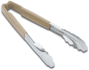 Vollrath 4781660 Jacob's Pride Stainless Steel Scalloped Tongs with Tan Coated Kool Touch Handle 16"