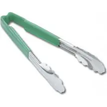 Vollrath 4781670 Jacob's Pride Stainless Steel Scalloped Tongs with Green Coated Kool Touch Handle 16&quot;