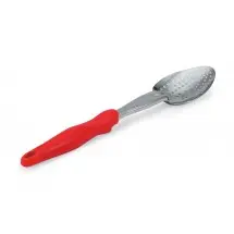 Vollrath 6414240 Jacob's Pride Heavy-Duty Perforated Basting Spoon with Red Ergo Grip Handle 13-13/16&quot;