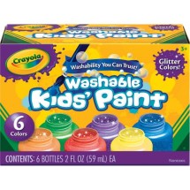 Crayola Washable Paint, 6 Colors, Blue/Green/Orange/Purple/Red/Yellow, 2 oz