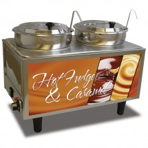 Winco 51072H Benchmark Dual Hot Fudge and Caramel Warmer with Ladles & Lids, 120V