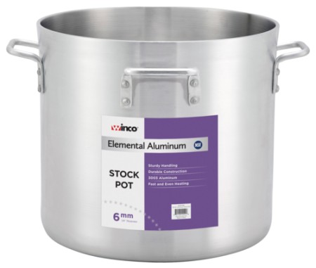 Winco ALHP-120 Elemental Aluminum Stock Pot with 4 Handles, 6mm 120 Qt.