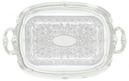 Winco CMT-1912 Oblong Chrome-Plated Serving Tray with Integrated Handle 19-1/2" x 12-1/2"