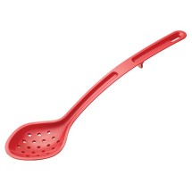 Winco CVPS-13R Red Polycarbonate 13&quot; Curved Perforated Serving Spoon 1 1/2 oz.