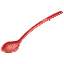 Winco CVPS-15R Red Polycarbonate 15&quot; Curved Perforated Serving Spoon 1 1/2 oz.