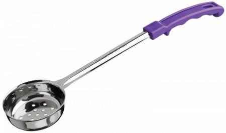 Winco FPP-2P Allergen-Free Stainless Steel Perforated Food Portioner with Purple Handle 2 oz.