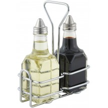 Winco G-104S Oil and Vinegar Cruet Set 6 oz. with Chrome-Plated Rack