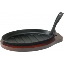Winco ISP-3 Cast Iron Steak Platter Set with Wooden Underliner and Gripper