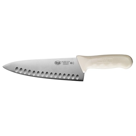 Winco KWP-81 Chef's Knife with Hollow Ground Edge, White Handle, 8"