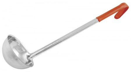 Winco LDCN-8 Prime One-Piece Stainless Steel Ladle with Orange Handle 8 oz.