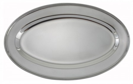 Winco OPL-16 Oval Stainless Steel Platter 15-7/8" x 10-1/2"