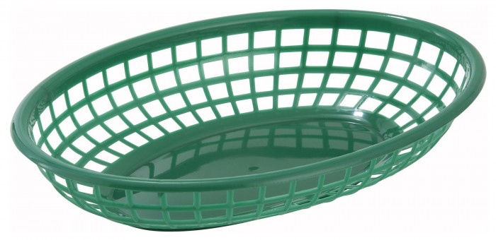 Winco PFB-10G Green Oval Plastic Fast Food Basket - 1 doz