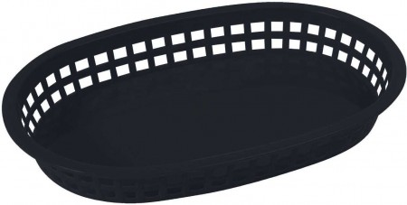 Winco PLB-K Black Oval Plastic Platter Basket 10-3/4" x 7-1/4"