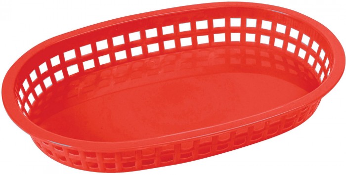 Winco PLB-R Red Oval Plastic Platter Basket 10-3/4" x 7-1/4"