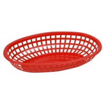Winco POB-R Red Oval Plastic Food Basket 10-1/4&quot; x 6-3/4&quot;