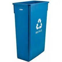 Winco PTC-23L Blue Plastic Slender Recycle Trash Can 23 Gallon