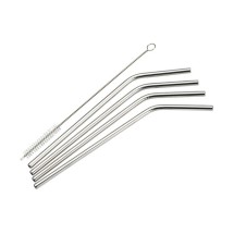 Winco SSTW-8C Stainless Steel Curved Drinking Straws Set, 5-Piece