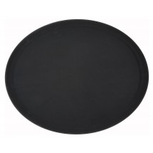 Winco TFG-2622K Black Oval Deluxe Fiberglass Non-Slip Tray 26&quot; x 22&quot;