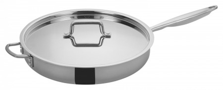 Winco TGET-7 Tri-Ply Induction Ready Saute Pan with Cover and Helper Handle 7 Qt.
